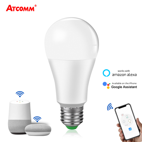 Lámpara LED inteligente E27 con WiFi, 15W, Control por aplicación Echo, asistente de Google, Alexa ► Foto 1/6