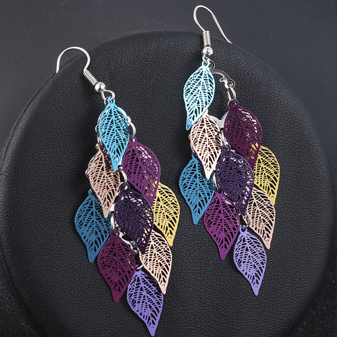 Pendientes bohemios de siete colores para mujer, accesorios de hojas pequeñas, joyería colgante, aretes de gota, decoración Bohemia, regalo ► Foto 1/6