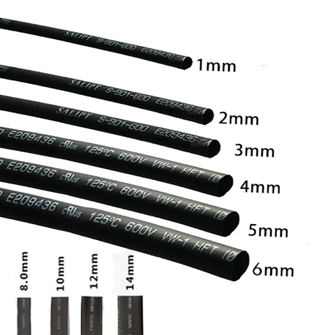 1 metros/lote 2:1 negro 1, 2, 3, 5, 6mm, 8mm, 10mm, encogimiento de calor de diámetro Heatshrink tubo de envoltura de alambre vender DIY conector reparación ► Foto 1/6