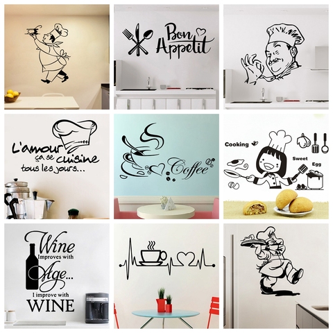 Pegatina de vinilo para pared de cocina, adhesivo de decoración del hogar, comedor, calcomanías para vino/café, mural ► Foto 1/6