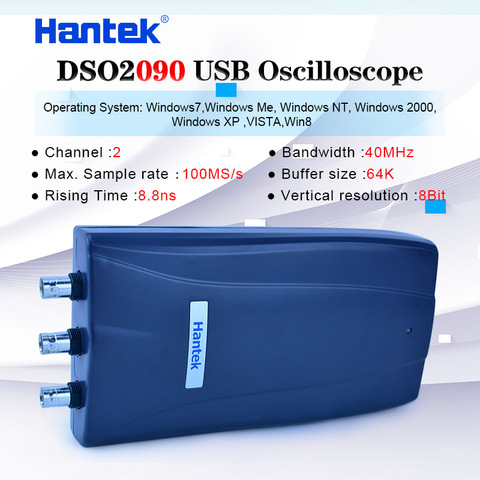 Hantek-osciloscopio Digital portátil DSO-2090, osciloscopio de 2 canales, 40MHz, ancho de banda, USB, PC, 100 MS/s, oficial y original ► Foto 1/6