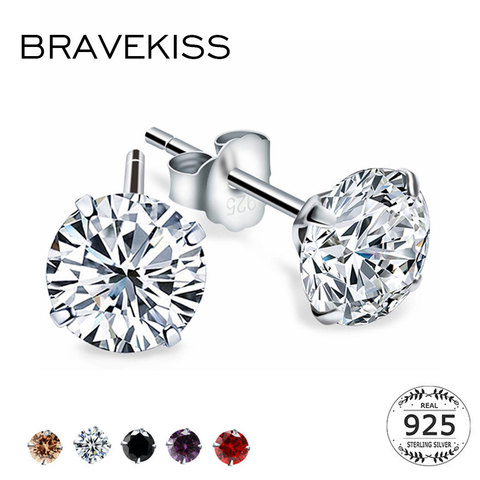 BRAVEKISS-pendientes tipo botón de plata fina para mujer, de circonia cúbica, accesorios de piedras BLE0285, 925 ► Foto 1/6