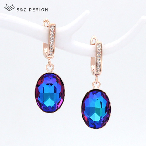 S & Z-pendientes colgantes de cristal ovalado para mujer, diseño lujoso, con forma de huevo, oro blanco y rosa 585, joyería clásica de boda ► Foto 1/6