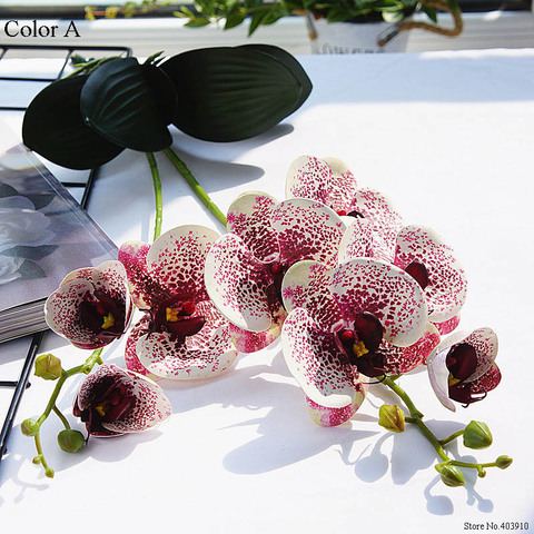 Orquídea de látex de lujo con hojas, flor Artificial, mariposa blanca, orquídeas falsas para decoración de hogar y boda, flores ► Foto 1/6