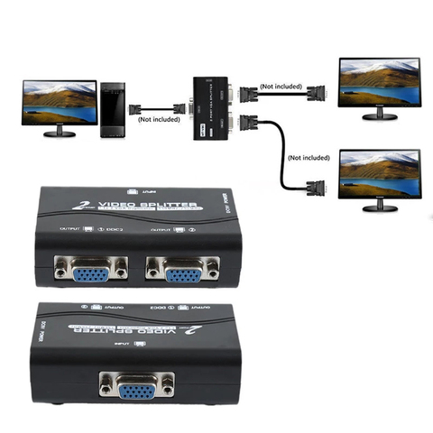 Divisor de vídeo VGA, adaptador duplicador con cable USB, 1 unidad a 2 monitores de 1 a 2 pantallas divisoras ► Foto 1/5