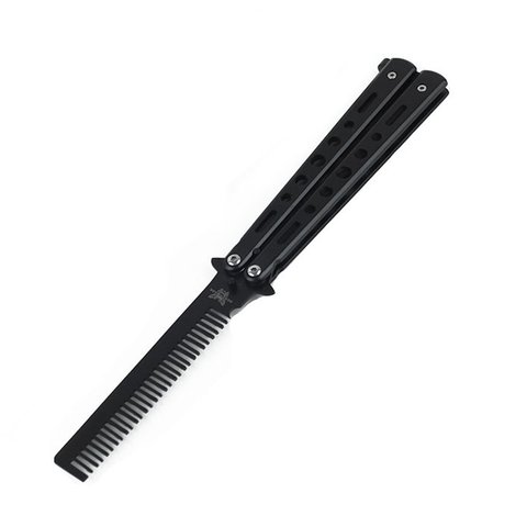 Cuchillo de entrenamiento de práctica plegable de acero inoxidable para salón profesional, Estilo mariposa, peine para Estilismo de pelo, herramientas negras/Plateadas ► Foto 1/6