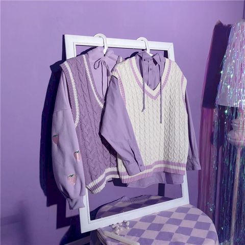 Retro púrpura chaleco japonés dulce de las mujeres Chaqueta de punto de estilo coreano ropa oversized tops sin mangas joven chaquetas ► Foto 1/6