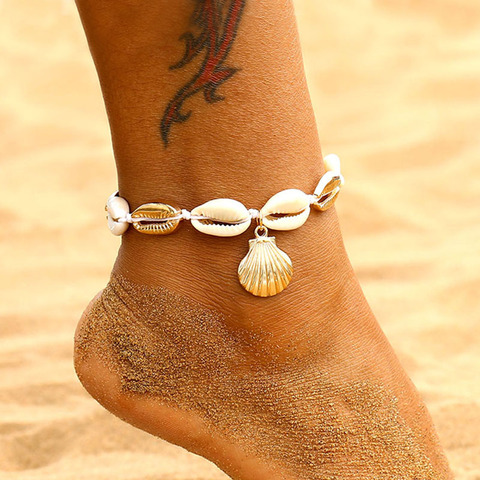 Tobilleras de conchas naturales bohemias para mujer, joyería para pies, pulsera de tobillo EN la pierna para playa de verano ► Foto 1/6