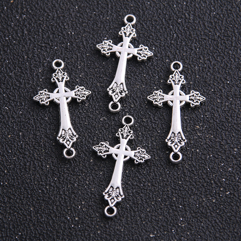 Abalorios de Cruz de Metal de 16x30mm, 12 unidades, conectores para brazaletes, fabricación de joyas DIY, dije de Cruz religiosa ► Foto 1/2