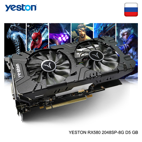Yeston razon RX 580 GPU 8GB GDDR5 256bit Gaming Desktop ordenador tarjetas gráficas de vídeo compatible con DVI-D/HDMI/DP PCI-E X16 3,0 ► Foto 1/6