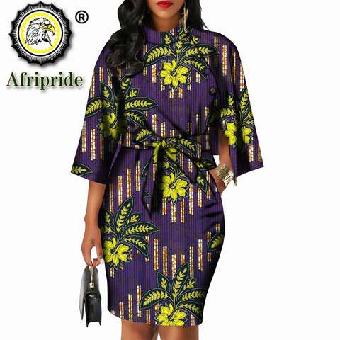 AFRIPRIDE bazin riche-vestidos africanos de algodón puro para mujer, ropa de estampado de ankara personalizada con lazo de cera batik y cuello redondo S1825092, 2022 ► Foto 1/6