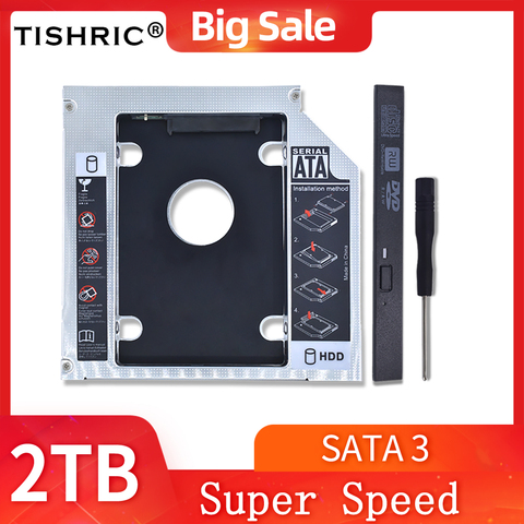Disco Duro de disco duro TISHRIC 2ª HDD Caddy 9,5mm/12,7mm Optibay SATA 3,0 Funda de disco duro, adaptador de caja, disco duro DVD HDD para SSD de 2,5 ''2TB para portátil ► Foto 1/5