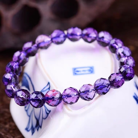 Pulsera de cuarzo y amatista púrpura Natural para hombre y mujer, brazalete de cuarzo elástico, 8mm, cuentas redondas facetadas, cristal AAAAA, envío directo ► Foto 1/5