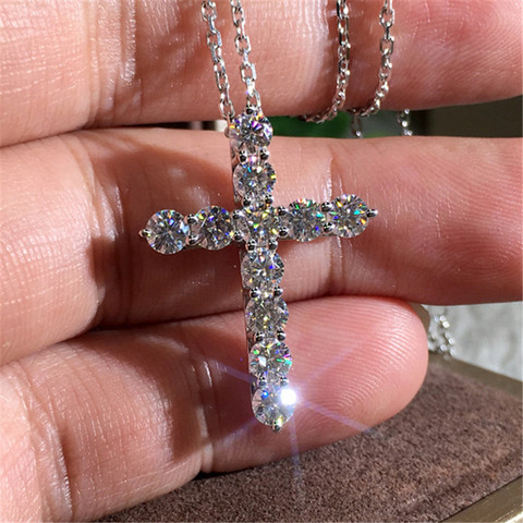 Colgante de Cruz de circonia cúbica para mujer y hombre, collar fino de diamantes de laboratorio, Plata de Ley 925 auténtica, colgantes para boda, joyería de moissanita, 2022 ► Foto 1/4