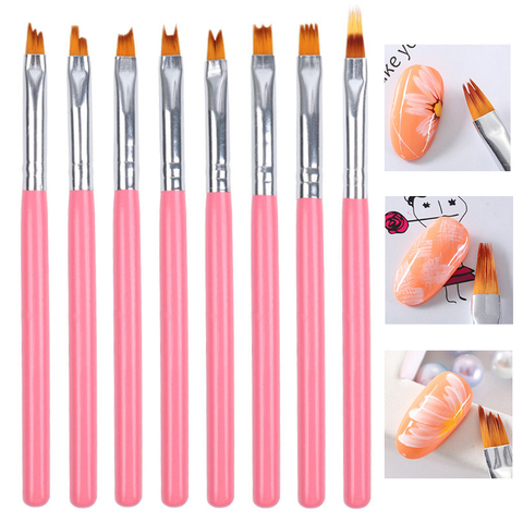 Pluma de pintura para diseño de uñas francesas, pinceles para diseño de esmalte de uñas en Gel degradado, pinceles de dibujo, juego de pinceles para manicura ► Foto 1/6