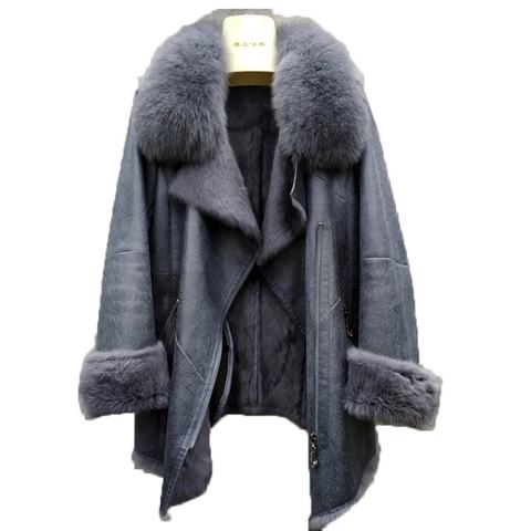 Chaqueta de cuero Natural de lujo para mujer, abrigos de piel de conejo y piel auténtica con cuello de piel de zorro Real, abrigos de invierno, novedad de 2022 ► Foto 1/6