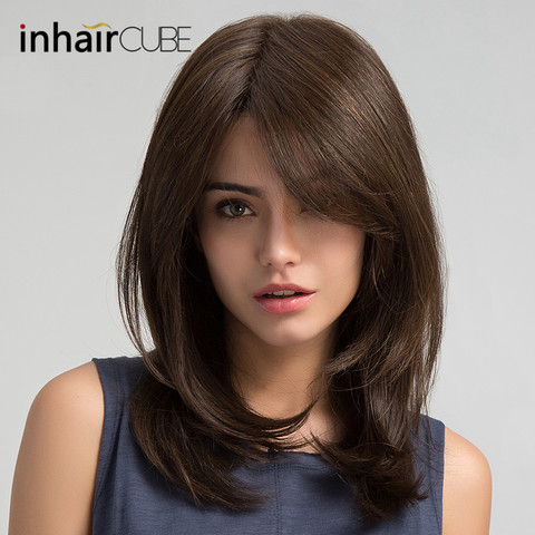 Pelucas de cabello para mujeres Inhair Cube, pelucas sintéticas con flequillo para fiestas diarias, ondas naturales, marrón oscuro, Envío Gratis ► Foto 1/6