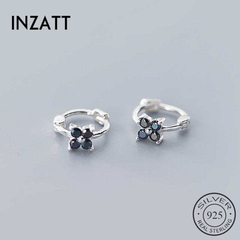 INZATT-pendientes redondos de aro de trébol de circón para mujer, Plata de Ley 925 auténtica, joyería fina para fiesta, accesorios minimalistas ► Foto 1/6