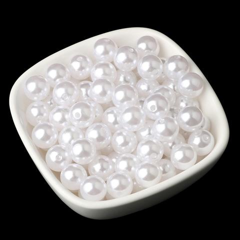 Cuentas redondas de acrílico blancas de 4-20mm, perlas sueltas de imitación de plástico ABS para pulsera y collar, cuentas de costura de 4-20mm, venta al por mayor ► Foto 1/6