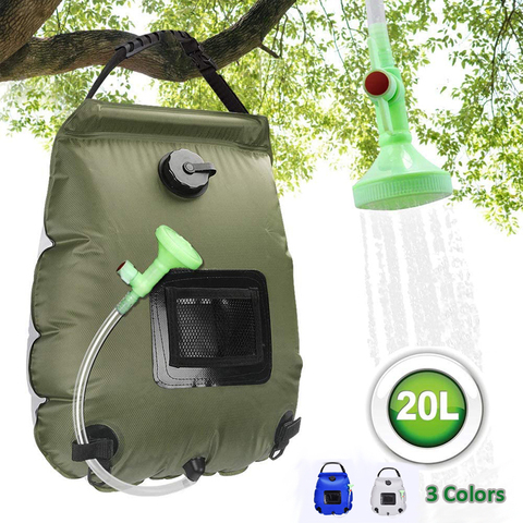 Bolsas de agua de 20L para acampar al aire libre, senderismo, bolsa de ducha Solar, calefacción, Ducha de Camping, escalada, hidratación, manguera, cabezal de ducha conmutable ► Foto 1/6