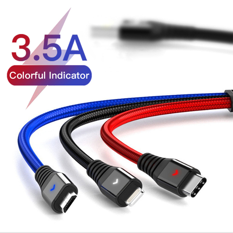 Cable de carga USB LED 3 en 1, Micro USB tipo C de 8 pines, Cable de carga para iPhone, Huawei, puerto Usb múltiple, Cable de teléfono Usbc múltiple ► Foto 1/6