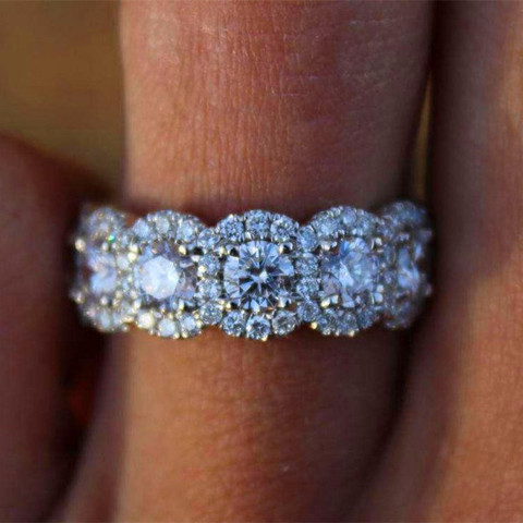 Anillo de compromiso redondo de cristal grande de lujo para mujer, anillo de piedra de circonita DE PLATA 925, anillos de boda Vintage para mujer ► Foto 1/6