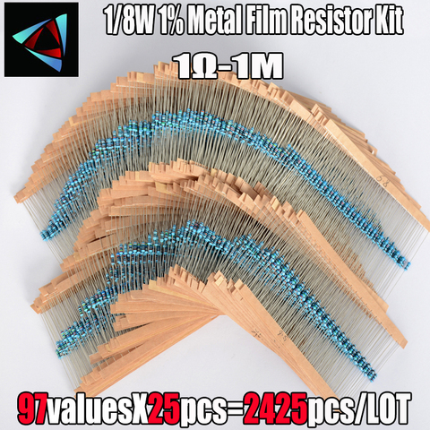 2425 Uds 1% 1/8W 97 valor 1R ~ 1M Ohm Resistor de película de Metal surtido de componentes pasivos Z15 triangulación de envíos ► Foto 1/2