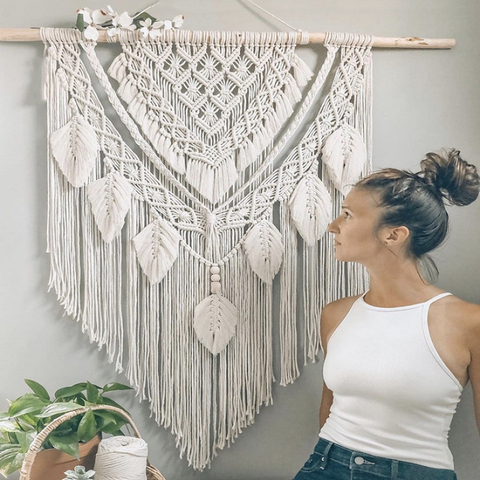 Tapiz de macramé colgante de gran tamaño para la pared, accesorio de decoración chic, tejido con estilo bohemio, artesanía, ideal para colgar en la sala de estar y la habitación ► Foto 1/6