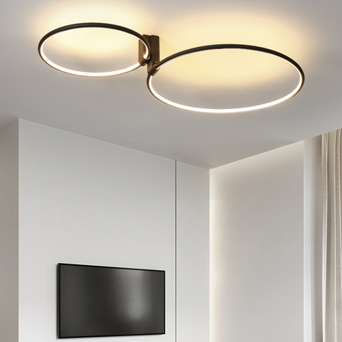 Lámpara de techo redonda LED de diseño escandinavo, candelabro de aluminio y Metal, Blanco, Negro, dorado, AC220V, para dormitorio y sala de estar ► Foto 1/6