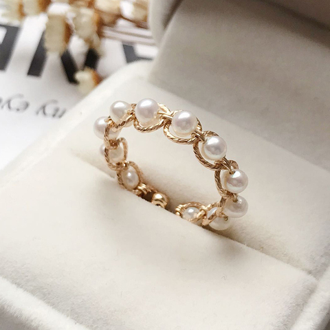 Anillos de perlas naturales de agua dulce para Mujer, joyería rellena de oro de 3MM, nudillos de perlas bohemias, sortija minimalista para Mujer ► Foto 1/6