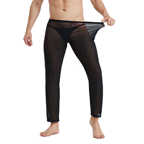 Pijamas para hombres ropa interior hombre ver a través de la pijama de hombre malla sexy ropa interior ropa de dormir pantalones de Casa elasticidad pantalones de pijama ► Foto 1/6