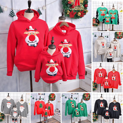 Christmas Family Sweater 2022 Winter Polar Fleece Warm Deer Mother Daughter Father Son Hooded Baby Rompers Family Clothing ► Foto 1/6