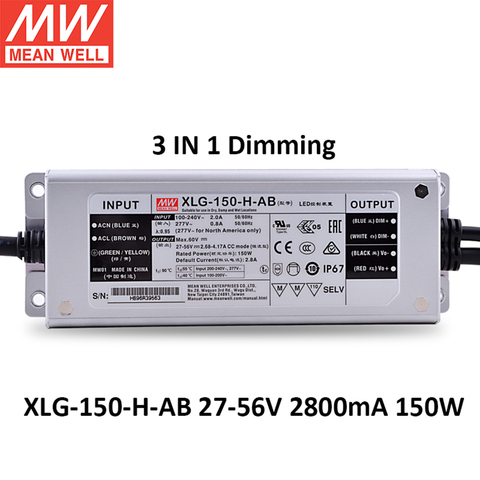 MEAN WELL-fuente de alimentación Meanwell XLG-150-H-AB, controlador LED de potencia constante IP67, 27-56V, 2800mA, 150W, ajustable, PFC, 3 en 1, atenuación ► Foto 1/4