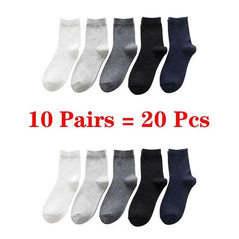 10 pares = 20 piezas negocios Casual Calcetines de algodón blanco de los hombres de primavera Otoño Invierno colores sólidos de la tripulación Calcetines Hombre Calcetines transpirables Meias ► Foto 1/6