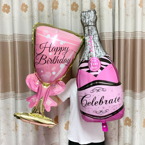Globo de helio grande con copa de champán para niños y adultos, decoraciones para fiesta de cumpleaños, suministros para fiestas y eventos ► Foto 1/6