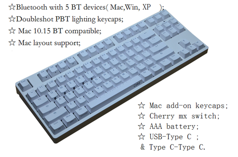 Teclado mecánico Mac bluetooth 87, teclados inalámbricos TKL, teclado de juego cherry silent red ► Foto 1/4