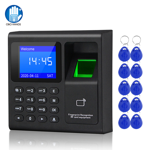 Sistema de Control de Acceso biométrico por huella dactilar, RFID, con teclado, reloj electrónico por USB, grabadora de reloj de tiempo, máquina de asistencia + 10 tarjetas Keyfobs ► Foto 1/6