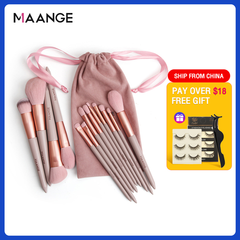 Juego de 13 Uds de brochas de maquillaje MAANGE Pro, sombra de ojos en polvo, delineador de ojos, pincel de maquillaje de labios y pestañas, herramientas de belleza con bolsa ► Foto 1/6