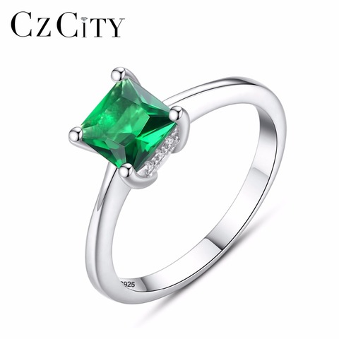 Anillo de dedo de piedra de circonita Simple CZCITY Esmeralda para mujer, joyería de plata de ley 925 para mujer, anillos de compromiso de boda, regalo de marca ► Foto 1/6