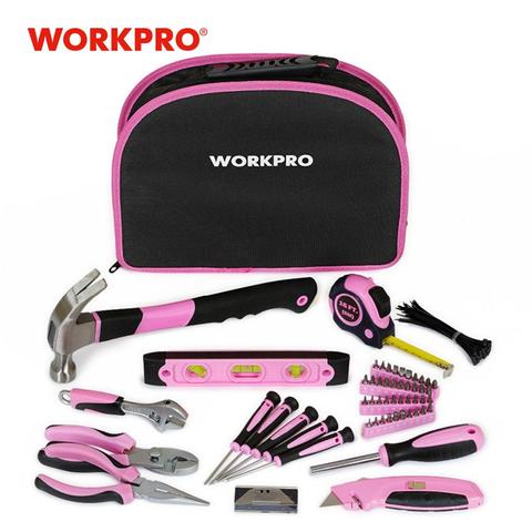 WORKPRO-Kit de herramientas de mano para casa, incluye cintas, martillos, alicates, sierra, destornilladores y llaves inglesas de color rosa, 103 piezas ► Foto 1/6