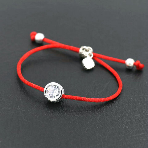 BPPCCR-pulsera de circonia cúbica para mujer, con diamantes de imitación redondos brillantes, pulsera de hilo de cuerda roja trenzada, pulseras de la suerte, Color plata ► Foto 1/6