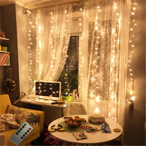 Guirnalda de luz Led con control remoto para decoración interior, guirnalda de luces de hadas navideñas de 4x2,5 M, para ventana y cortinas, boda, Halloween ► Foto 1/6