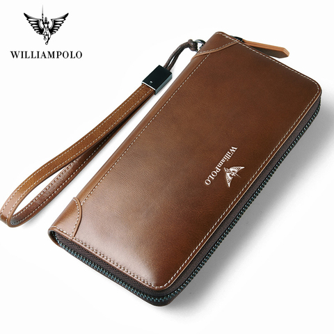 Williams-cartera larga de cuero estilo Retro para hombre, billetera masculina de cuero con correa para la muñeca, bolso de negocios a la moda ► Foto 1/6