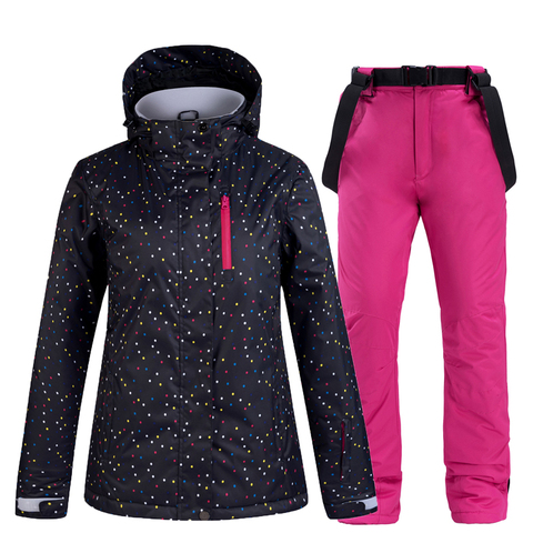 Traje de esquí de invierno para mujer, chaqueta y pantalones de esquí para mujer, cálido, impermeable, a prueba de viento, trajes de esquí y snowboard, abrigo de esquí para mujer ► Foto 1/6