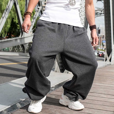 Pantalones de chándal de talla grande para hombre, pantalón de chándal informal, de pierna ancha, suelto holgado, estilo harén de hip hop, ropa de calle ► Foto 1/6