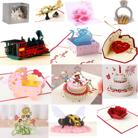 38 estilos 3D Pop Up tarjeta de felicitación amor en las manos cumpleaños boda Halloween Navidad Valentines día de Año Nuevo navidad niños regalo ► Foto 1/6