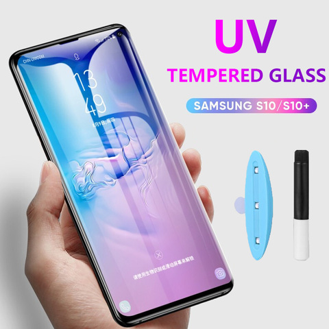 Protector de pantalla de cristal templado para Samsung Galaxy, Protector de pantalla de cubierta completa con pegamento líquido Nano UV 10D para Samsung Galaxy S7 EDGE S8 S9 S9 S10 PLUS Note 8 9 ► Foto 1/6