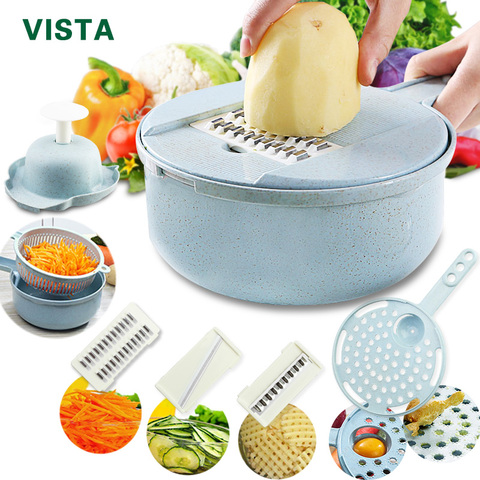 Mandoline rebanador de verduras pelador de zanahorias patata rallador de cebolla con colador cortador de verduras 8 en 1 accesorios de cocina ► Foto 1/6