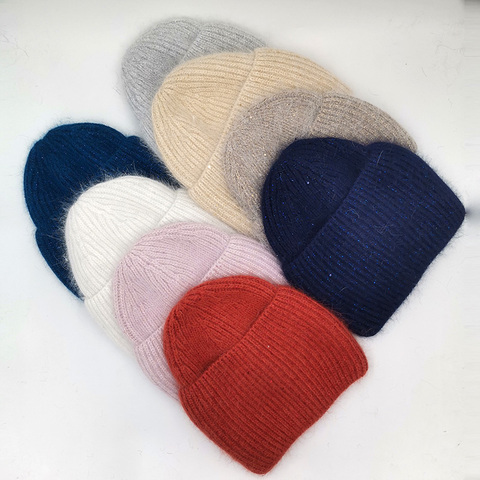 Gorro sencillo de piel de conejo para mujer, Gorros de invierno, cálido, gorro femenino ► Foto 1/6