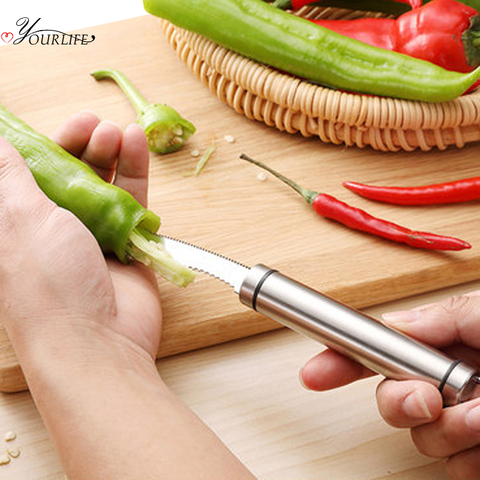 OYOURLIFE-cortadores de acero inoxidable ají para la familia, tomates, pimienta, frutas, verduras, extractor de semillas, utensilios de cocina ► Foto 1/6